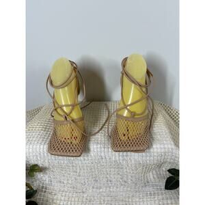 EGO Strappy Heeled Sandals Womens Size 5 Beige Mesh Clean Girl Minimalist Baddie